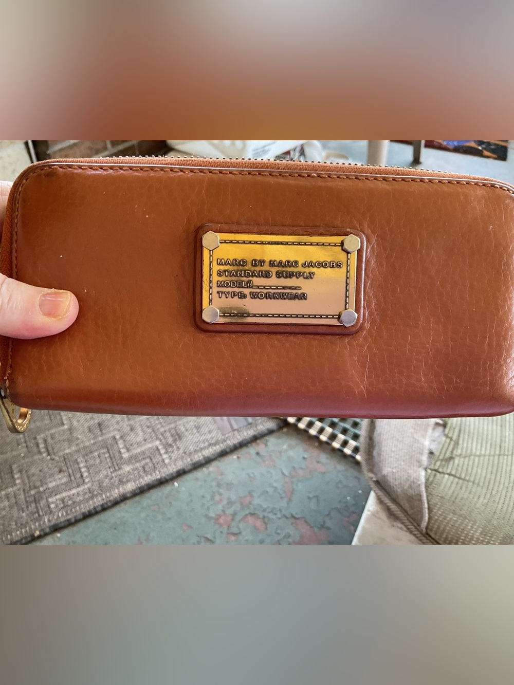 Marc by Marc Jacobs Chestnut Brown Leather Zip-Around Wallet with Gold Plaque